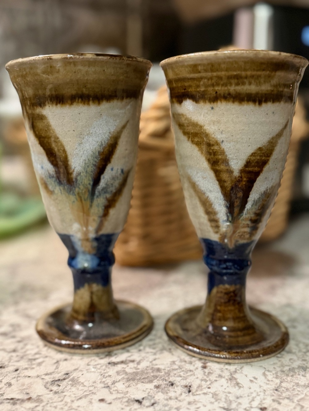 Set of (2) Handmade Studio Pottery Stoneware Goblets